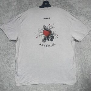 VTG Fujifilm The Beat Goes On T Shirt Men's L/XL Gray Walk For Life 2-Side Tee
